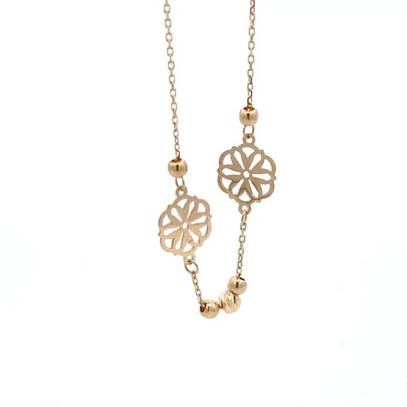 18K Gold Bracelet Flower Beads Charm 7 inches plus one inch Extension 1.50 grams - Picture 1 of 10